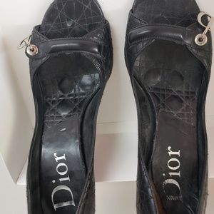 DIOR BLACK LEATHER OPEN TOE PUMPS 39